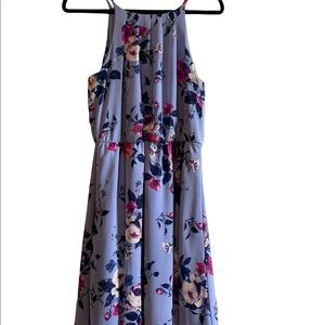Francesca’s Blue Rain floral gather neck dress size large